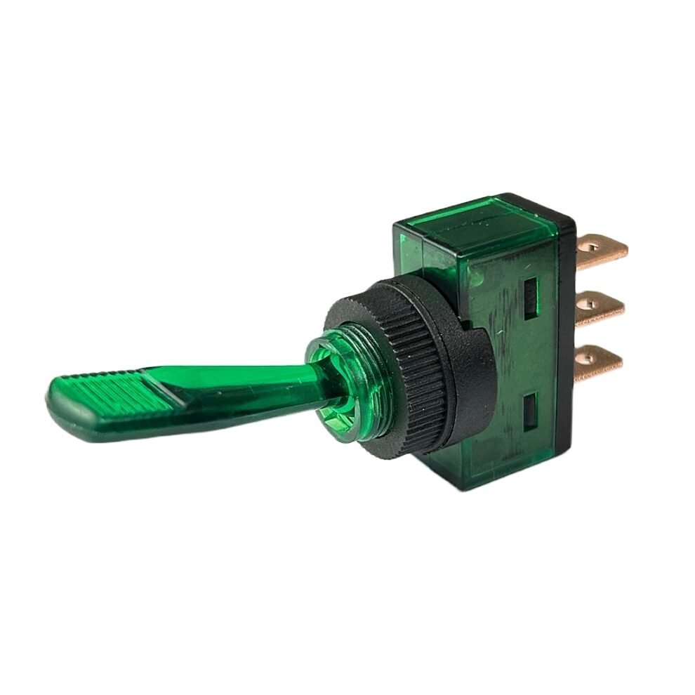 12V 20A Long Lever Green Toggle Switch - Switch Terminal